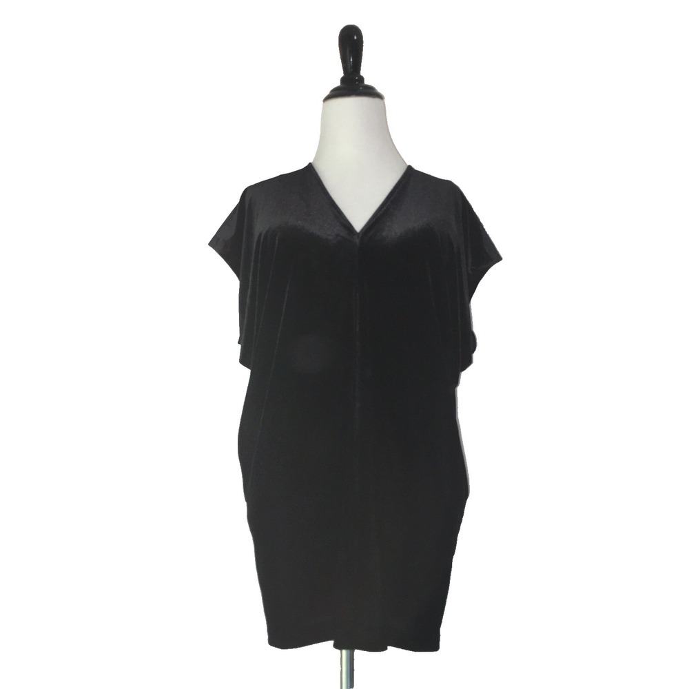 Lands End Tunic Top Women S 4 6 Black Stretch Velvet Velour V Neck Party Goth